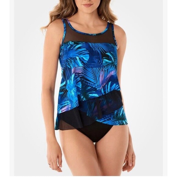 Miraclesuit Tankini Swim Top Sz 8 Royal Palms Mirage Underwire Tummy Control NEW - Picture 1 of 11